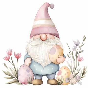"Easter Gnome with Eggs and Flowers"