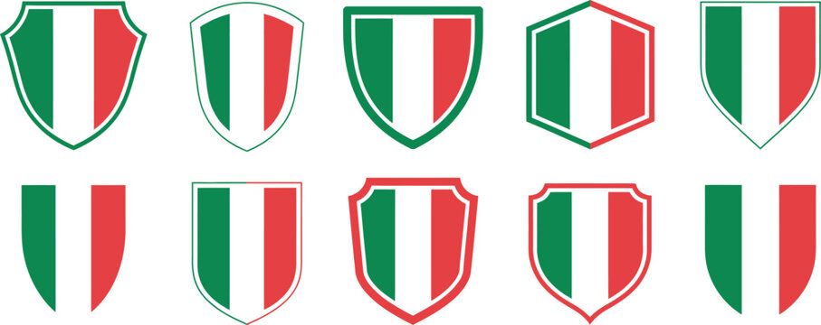 Collection of ten italian flag shield