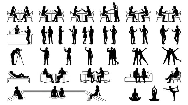 Hospitality & Lifestyle Silhouette Figure Set &mdash; Architectural Scale People for Restaurant, Hotel and Leisure Space Renderings
