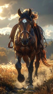 Galloping horse in field