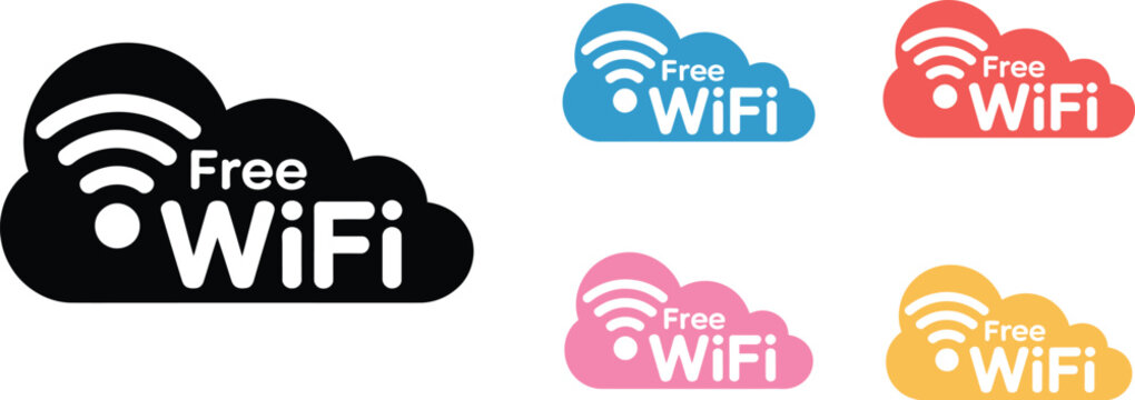Colorful free wi fi cloud set for web