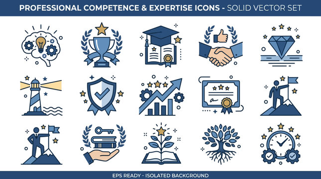 Professional Competence Expertise Icons Set Vector Illustration.