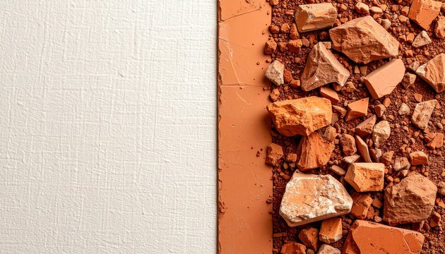 砕いた赤レンガの凹凸とナチュラルな生成りコットンの余白