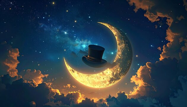 Hat on moon at night