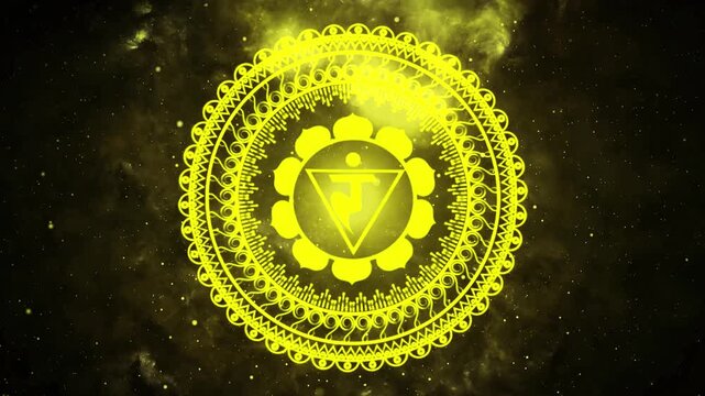 Yellow chakra symbol, sacred geometry art, spiritual illustration, meditation icon
