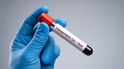 Obraz premium Gloved hand holding a blood test tube labeled with hepatitis B surface antigen test in sterile medical setting