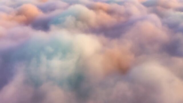 Soft pastel-colored clouds from aerial view, serene atmosphere, gradient sky texture, background, wallpaper, copy space, nature landscape, dreamy mood