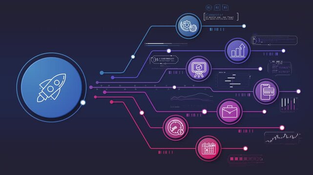 Startup rocket launching business innovation data management