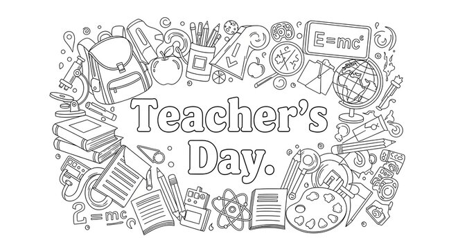 Teachers day doodle illustration with school supplies and educational icons