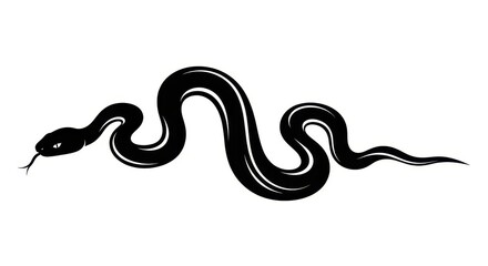 Fototapeta premium Black Snake Silhouette Vector Illustration, Minimalist Slithering Serpent Icon Isolated on White Background for Tattoo or Logo Design