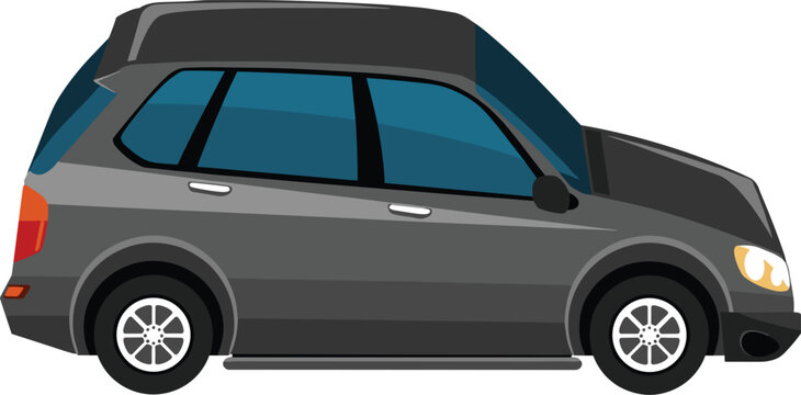 Dark grey crossover SUV vehicle vector illustration with blue tinted windows side view flat design element