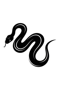 Black Snake Silhouette Vector Illustration with Slithering Body and Flicking Tongue Isolated on White Background