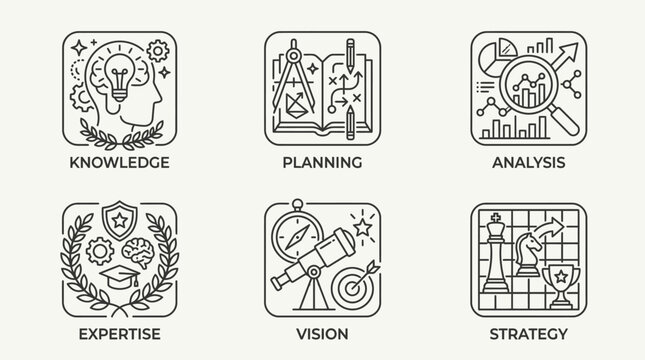 Business Strategy Concepts Icons Knowledge Planning Analysis Expertise Vision.