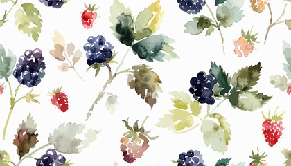 Bright watercolor wild berry bunch with realistic juicy fruit compositions naturally © Halen