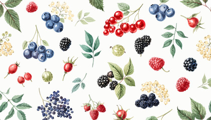 Creative botanical wild berries artwork with vibrant watercolor fruit compositions naturally © Halen
