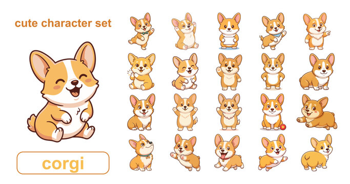 Cute Corgi Character Illustration Set