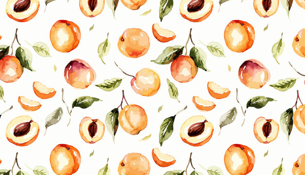 Creative botanical apricot watercolor pattern inspired by fresh countryside harvest themes