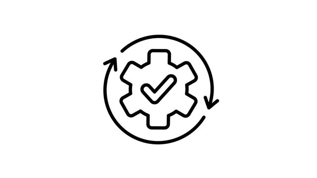 successful control setting process icon animation. Cogwheel with check mark for operation gear, system setup, configuration, maintenance, productivity, engineering, optimization technology