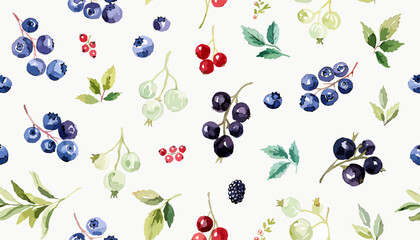 Bright hand painted berry mix illustration with artistic watercolor botanical accents naturally © Halen