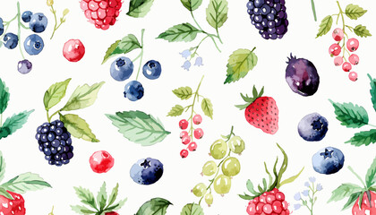Creative botanical berry mix watercolor pattern inspired by fresh countryside harvest themes © Halen