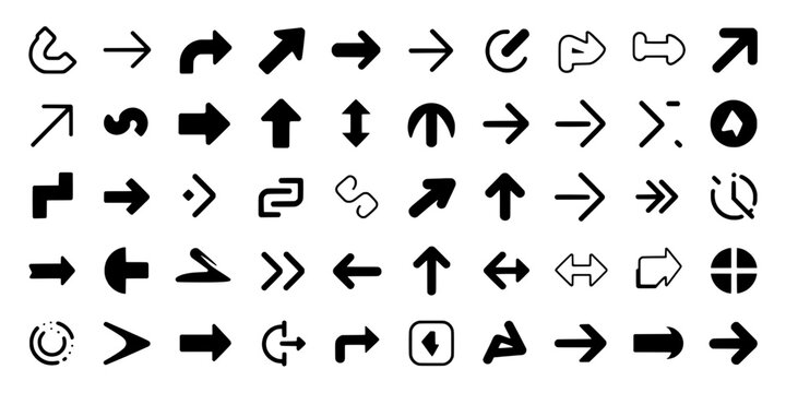 Arrows hand drawn set with black curved lines and directional symbols for navigation and design featuring vector graphics, direction indicators,