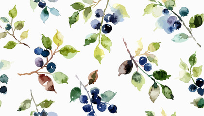 Bright bilberry watercolor pattern featuring artistic berry splash compositions naturally scattered © Halen