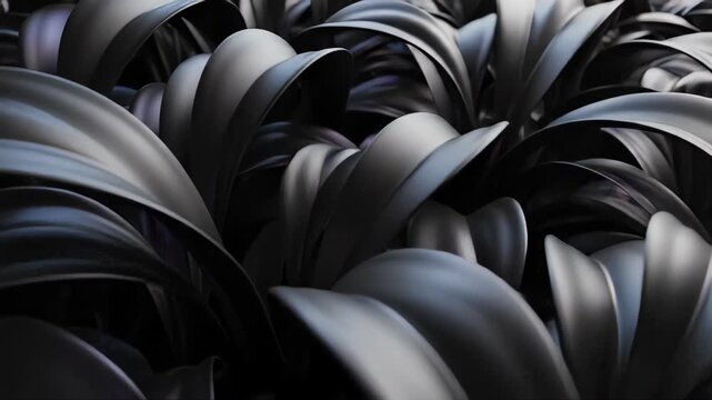 Dark, smooth, organic forms like leaves or petals, with subtle reflections
