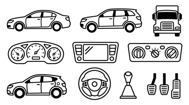 Car parts and vehicle icons.