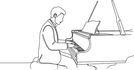 Pianist playing grand piano in sketch style, musical performance, elegant musician © slamet