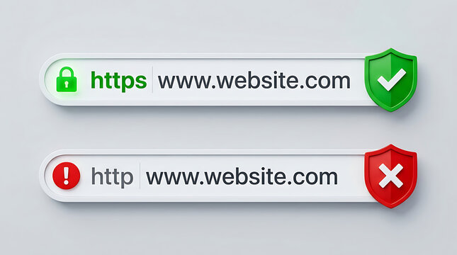 SSL Encryption Technology with HTTP and HTTPS Secure Connection &ndash; Cybersecurity, Web Protection and Internet Data Security Concept