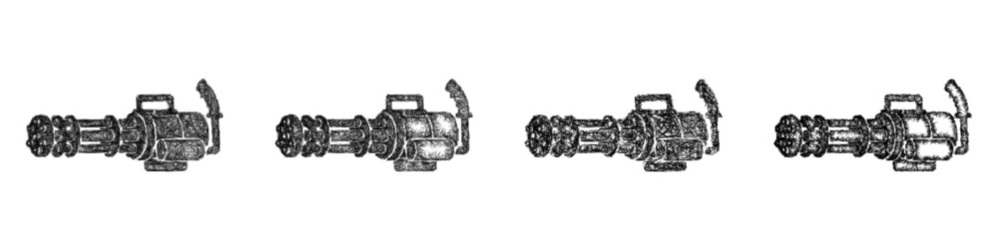 Sketch minigun icon design set