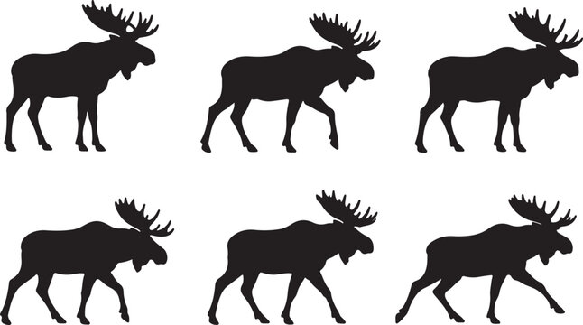 Moose Silhouette Icon Set with Editable Stroke Including Moose, Antlers, Elk, Wildlife, Hunting and Nature Outline Vector Collection