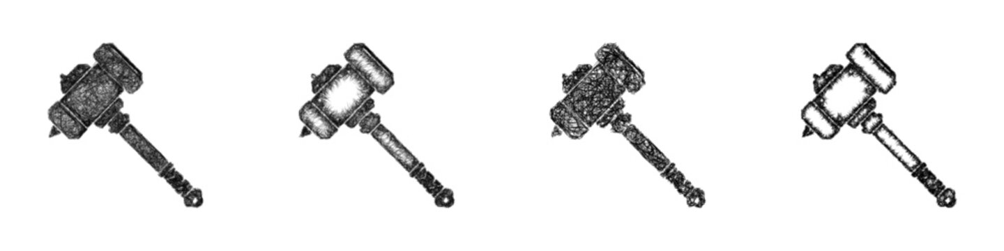 Black and white sketch war hammer icon design set