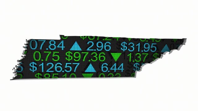 Tennessee TN State Map Stock Market 401K Investment Pension Financial Outlook 3d Animation