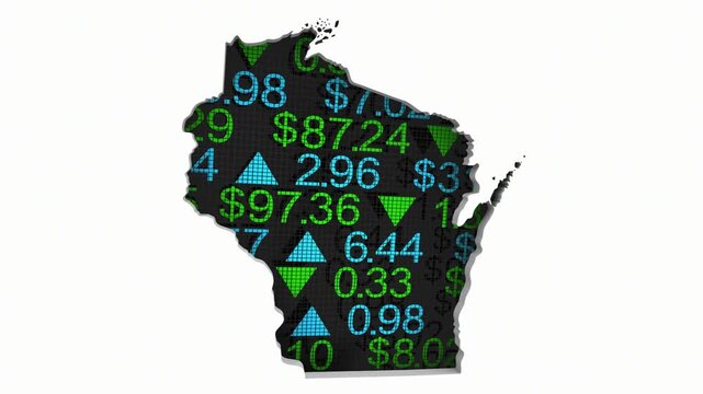 Wisconsin WI State Map Stock Market 401K Investment Pension Financial Outlook 3d Animation