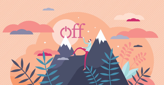 A person escaping into nature, with no phone signal. A vector drawing.