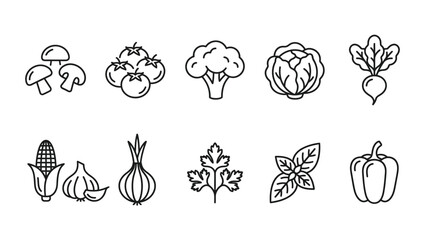 Fototapeta premium Vegetable icons in black and white.