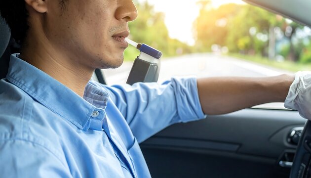 Breathalyzer test in car.