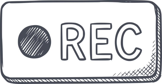 professional hand drawn rec recording button icon with black fill and sketchy style for video interface no white fills included