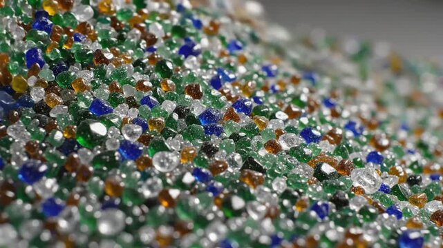 Close-up of a pile of colorful crushed glass aggregate material.