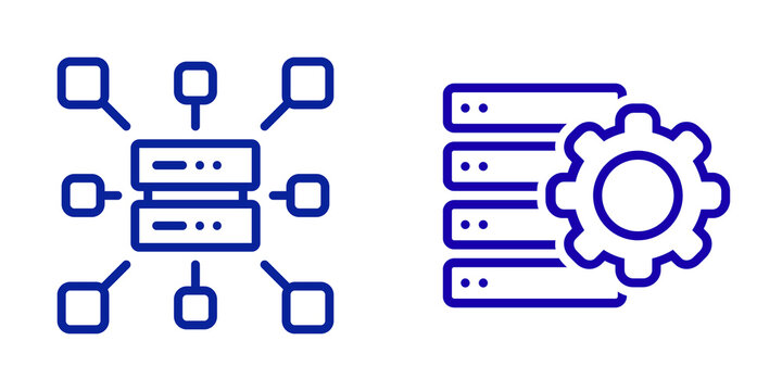 Server network and database management icons isolated on transparent background