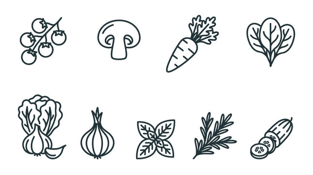 Vegetable icons in black and white.