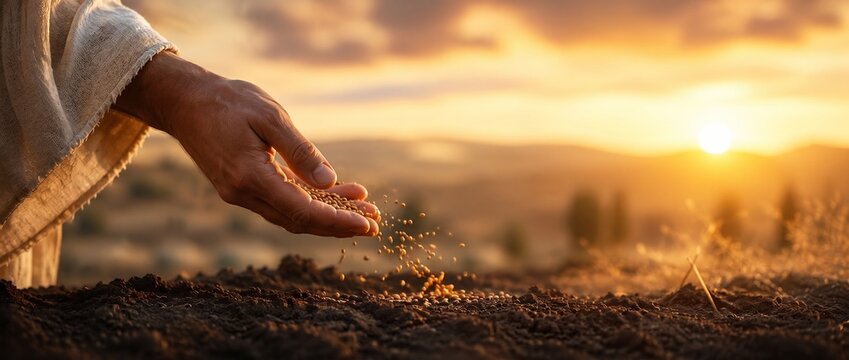 The Parable of the Sower &mdash; Jesus Sowing Seeds at Sunrise | Biblical Faith, Spiritual Growth & Christian Hope Banner
