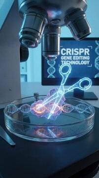 Targeted DNA manipulation demonstrating CRISPR-Cas9 genome engineering, illustrating molecular structure modification for genetic alteration and repair mechanism discovery.