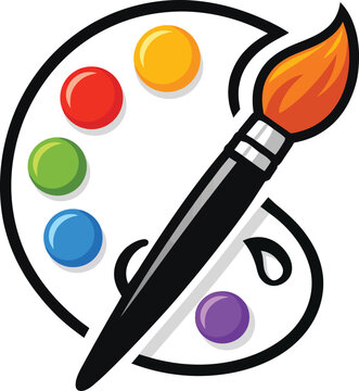 Paint brush and palette icon vector illustration art tool design in colorful watercolor style