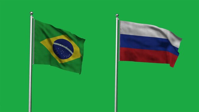 Brazil and Russia Waving Flags, 3D Illustration