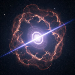 Obraz premium Powerful Pulsar Emitting Bright Energy Beam Through Supernova Remnant Nebula