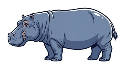 Fototapeta premium Hippopotamus Vector Illustration Isolated on White Background - Large African Mammal Cartoon Style Graphic