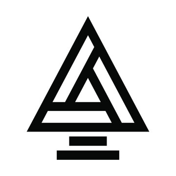 Abstract geometric pine tree with impossible penrose triangle minimalist vector logo