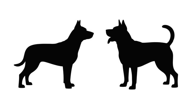 Black silhouette dog and boxer dog standing side by side